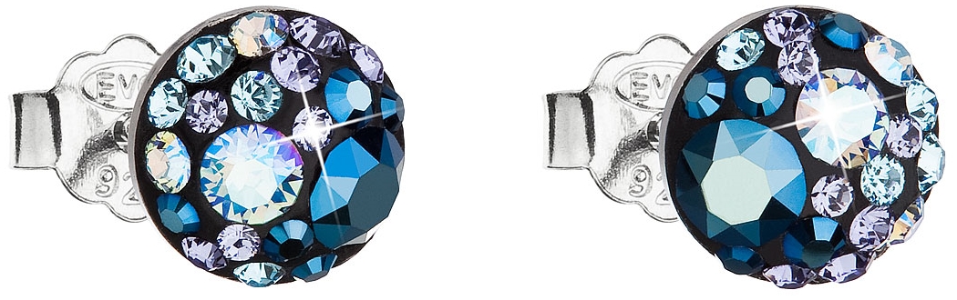 Strieborné náušnice kôstka s krištáľmi Swarovski modré okrúhle 31136.3 blue style