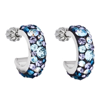 Strieborné náušnice kruhy s krištáľmi Swarovski modrý polkruh 31118.3 blue style