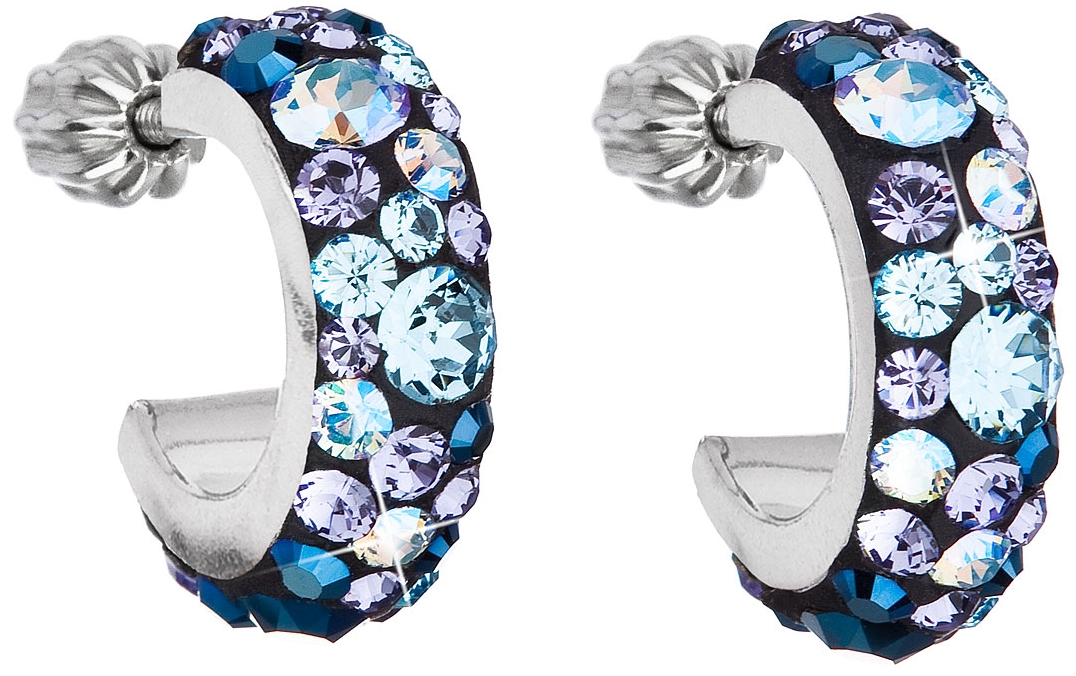 Strieborné náušnice kruhy s krištáľmi Swarovski modrý polkruh 31118.3 blue style