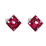 Strieborné náušnice kôstka s krištáľmi Swarovski červený kosoštvorec 31169.3 cherry