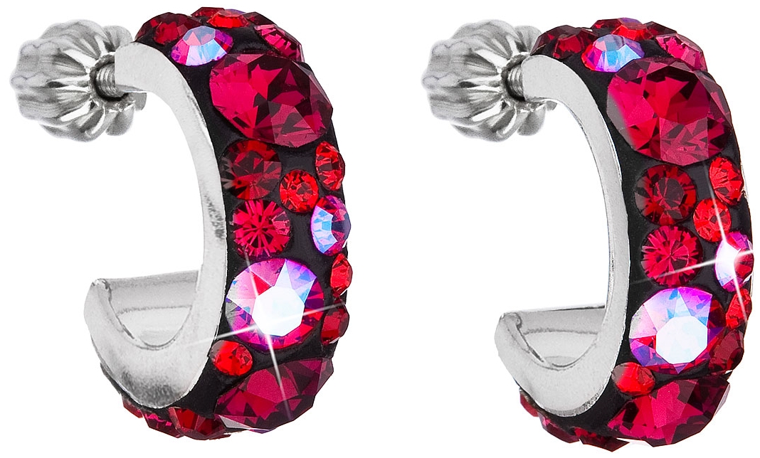 Strieborné náušnice kruhy s krištáľmi Swarovski červený polkruh 31118.3 cherry