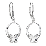 Strieborné náušnice visiace s krištáľmi Swarovski biely motýľ 31248.1