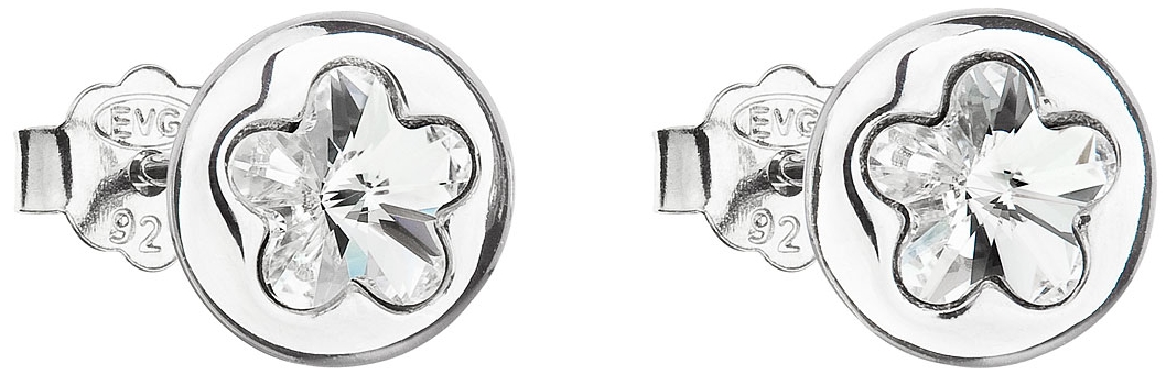 Strieborné náušnice kôstka s krištáľmi Swarovski biela kytička 31257.1