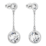 Strieborné náušnice visiace s krištáľmi Swarovski biele okrúhle 31269.1