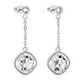 Strieborné náušnice visiace s krištáľmi Swarovski biely kosoštvorec 31271.1