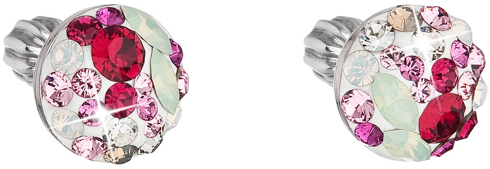 Strieborné náušnice kôstky s krištálmi Swarovski mix farieb okrúhle 31336.3 sweet love