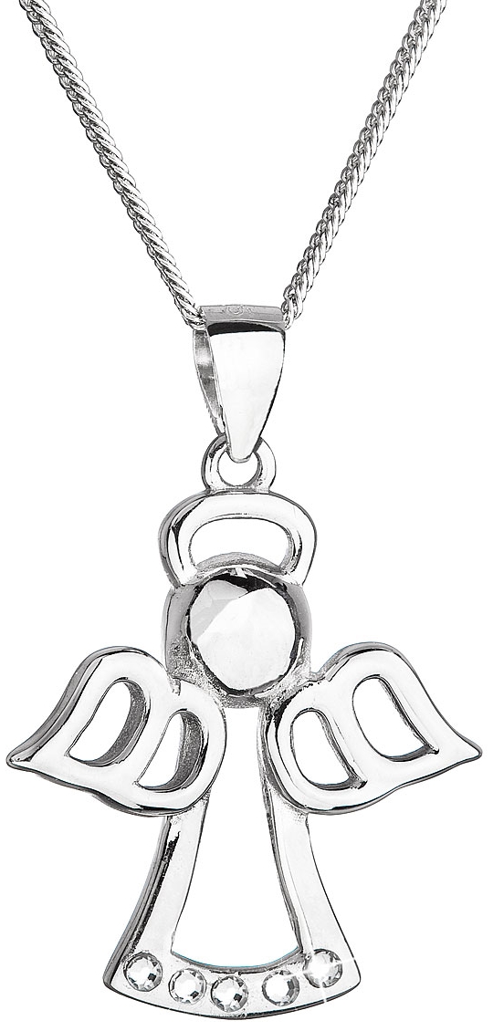 Strieborný náhrdelník anjel so Swarovski kryštálmi biely 32076.1