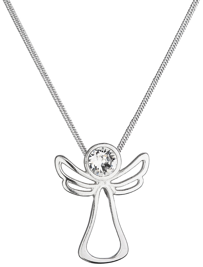 Strieborný náhrdelník anjel so Swarovski kryštálom 32080.1 biely