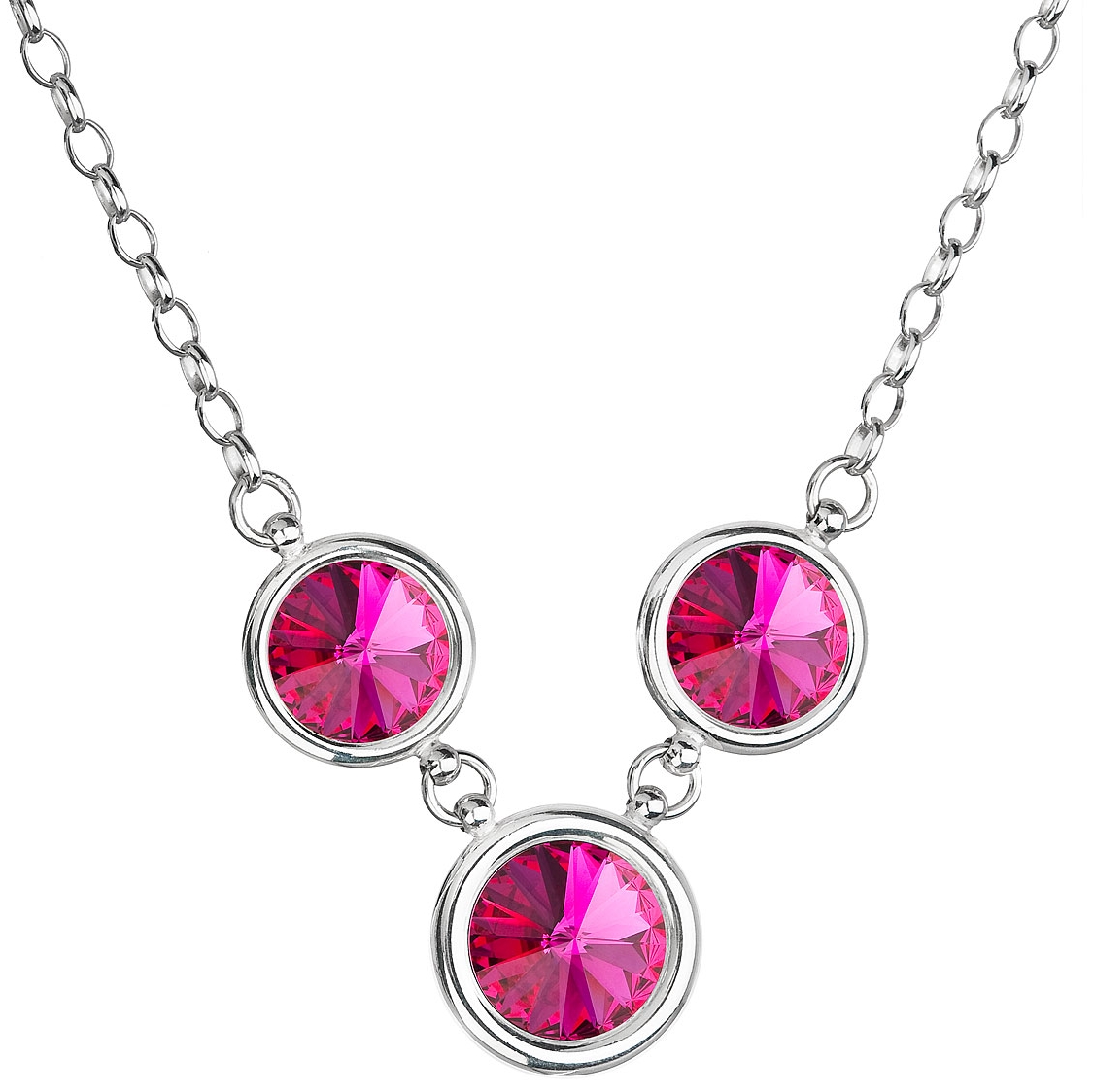 Strieborný náhrdelník so Swarovski kryštálmi guľatý 32033.3 fuchsia
