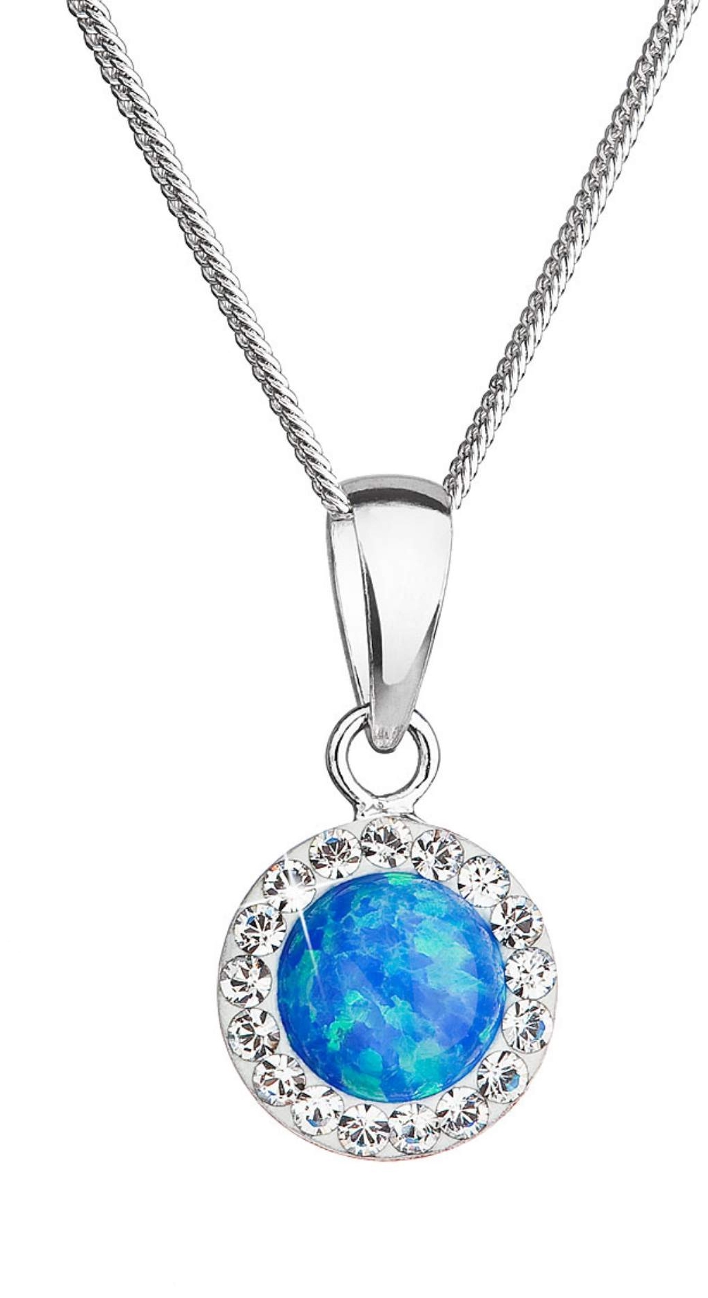 Náhrdelník so syntetickým opálom a kryštálmi Preciosa modrý okrúhly 32083.1 blue
