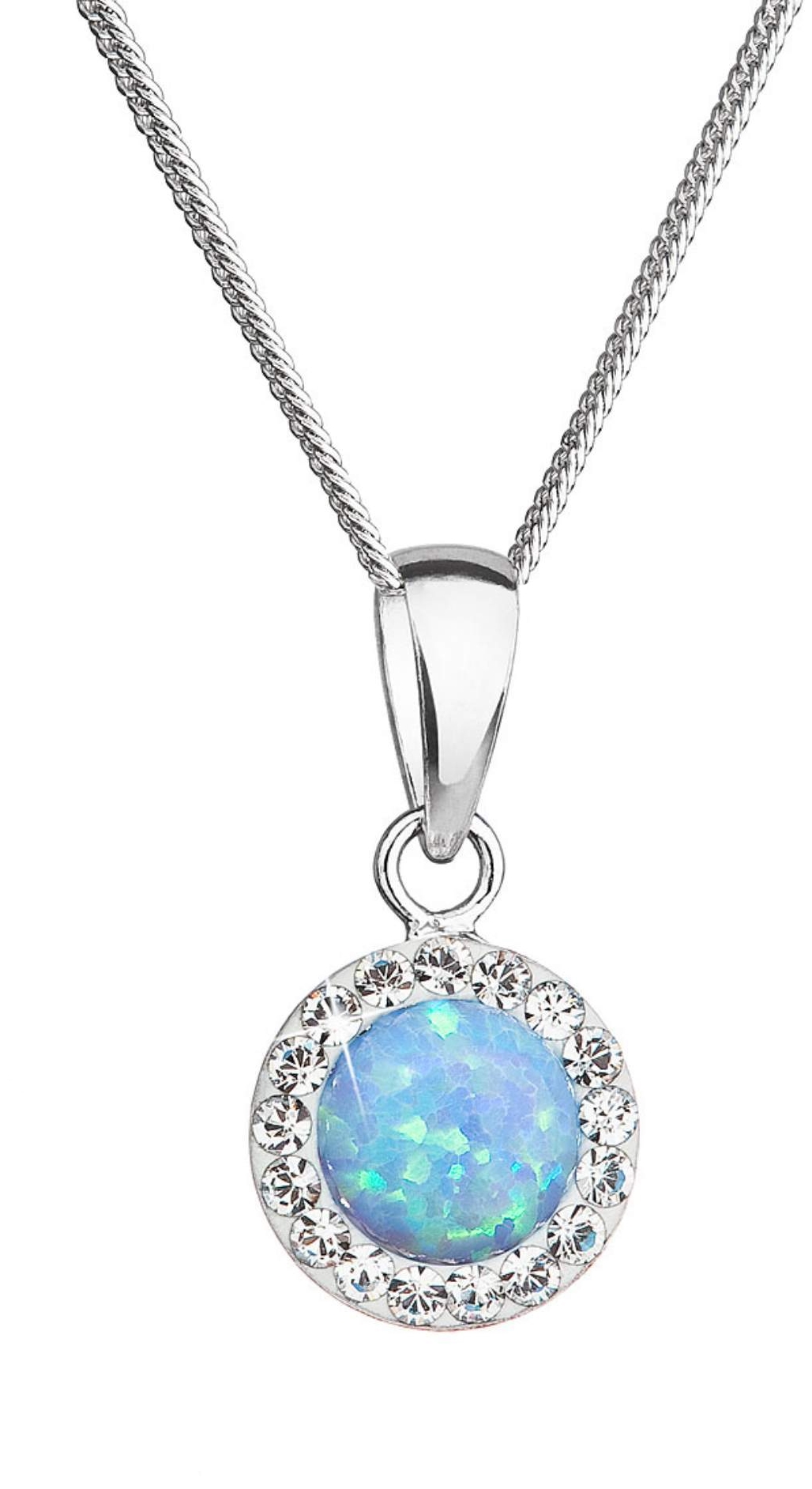 Náhrdelník so syntetickým opálom a kryštálmi Preciosa sv. modrý okrúhly 32083.1 lt.blue