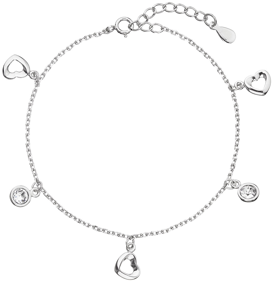 Strieborný náramok so Swarovski krištáľmi biele srdce 33110.1