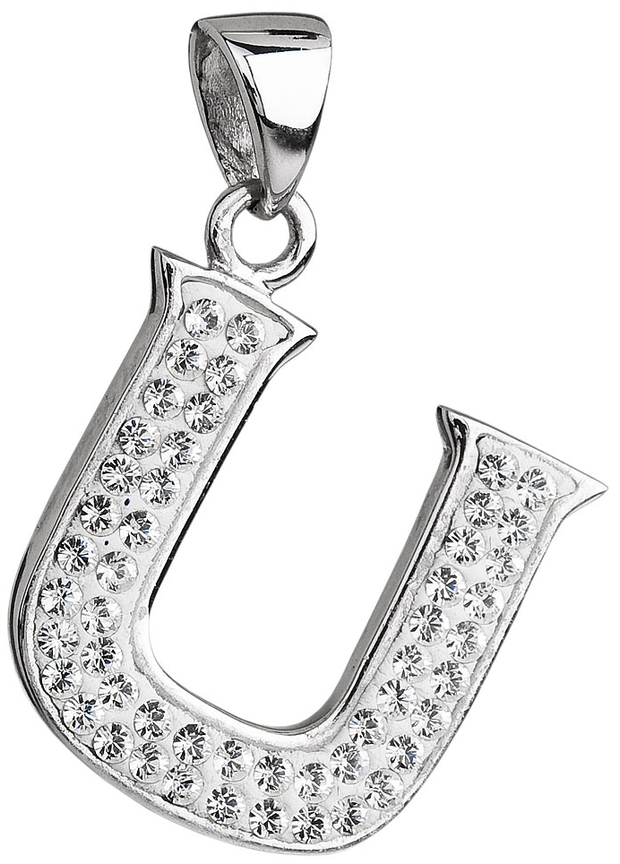 Strieborný prívesok s krištáľmi Swarovski biele písmeno U 34102.1