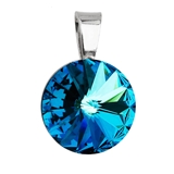 Strieborný prívesok s krištáľmi Swarovski modrý okrúhly-rivoli 34112.5 bermuda blue