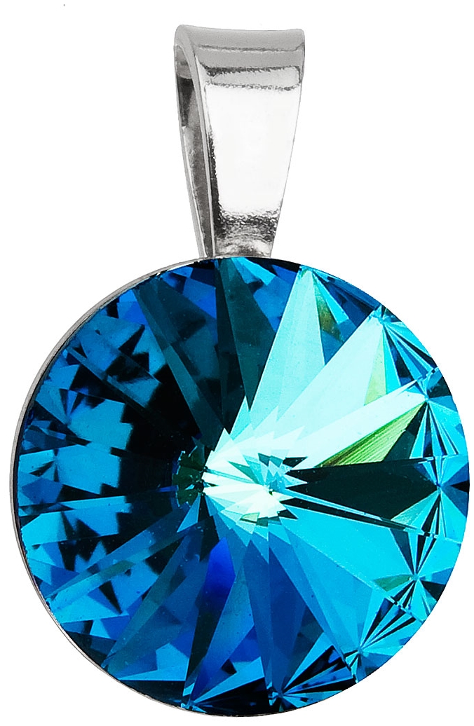 Strieborný prívesok s krištáľmi Swarovski modrý okrúhly-rivoli 34112.5 bermuda blue