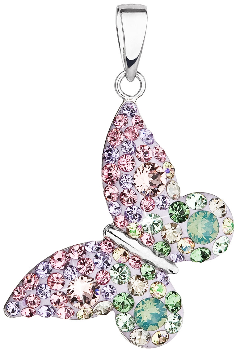 Strieborný prívesok s krištáľmi Swarovski mix farieb motýľ 34192.3 sakura