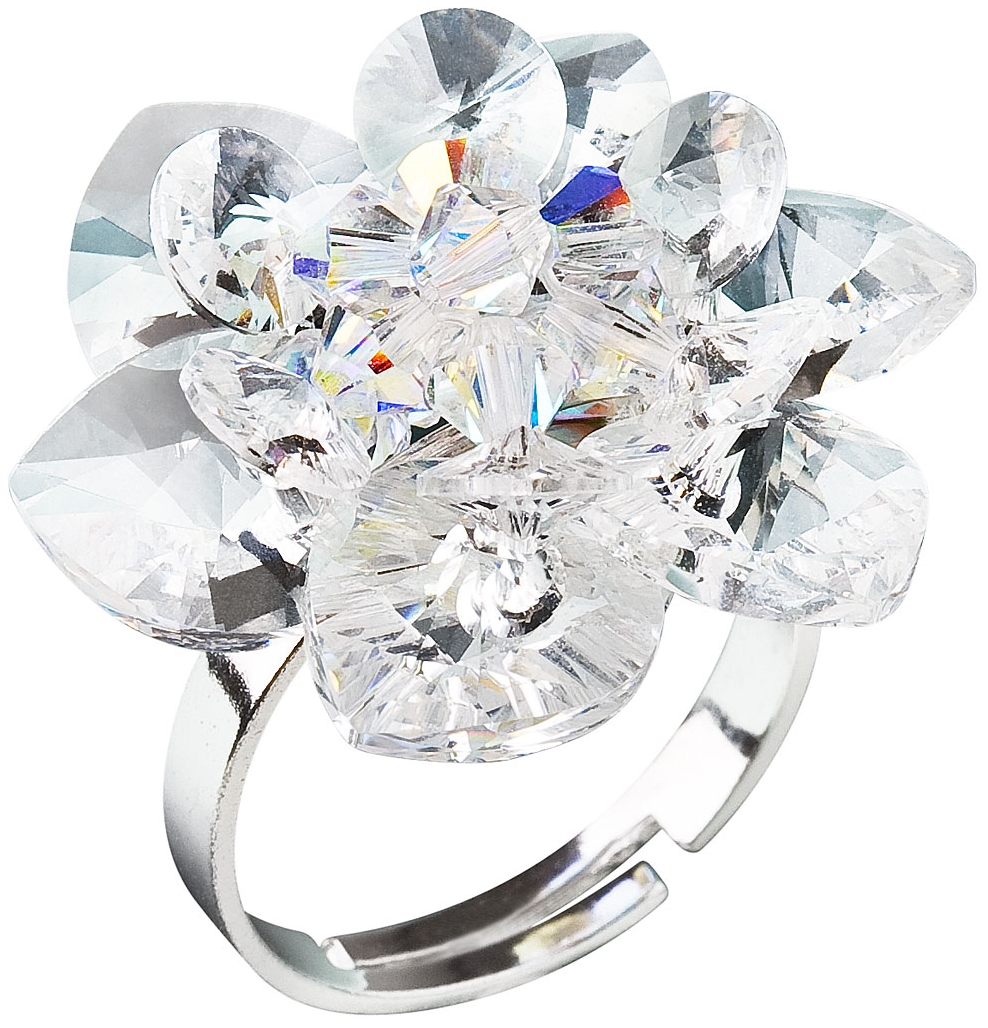 Strieborný prsteň s krištáľmi Swarovski biely kvietok 35012.1