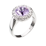 Strieborný prsteň s krištáľmi Swarovski fialový okrúhly 35026.3