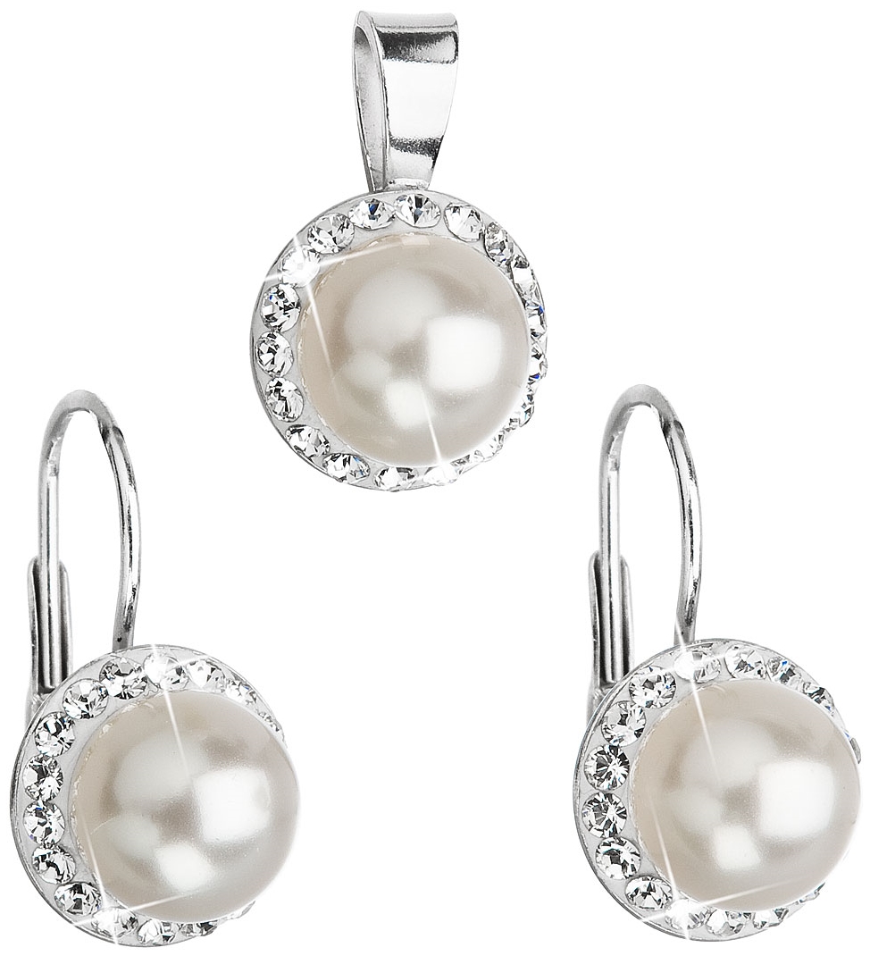 Sada šperkov s krištáľmi Swarovski náušnice a prívesok biela perla okrúhle 39091.1