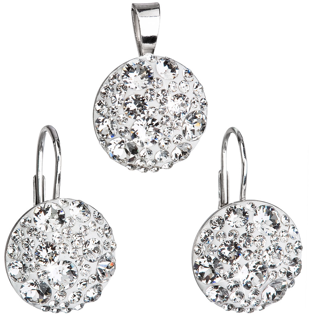 Sada šperkov s krištáľmi Swarovski náušnice a prívesok biele okrúhle 39117.1