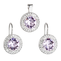 Sada šperkov s krištáľmi Swarovski náušnice a prívesok fialové okrúhle 39107.3