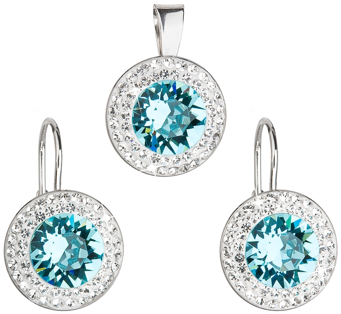 Sada šperkov s krištáľmi Swarovski náušnice a prívesok modré okrúhle 39107.3 turquoise