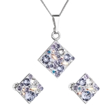 Sada šperkov s krištáľmi Swarovski náušnice, retiazka a prívesok fialový kosoštvorec39126.3 violet