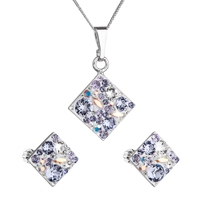 Sada šperkov s krištáľmi Swarovski náušnice, retiazka a prívesok fialový kosoštvorec39126.3 violet