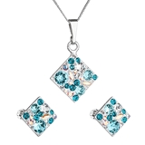 Sada šperkov s krištáľmi Swarovski náušnice, retiazka a prívesok modrý kosoštvorec39126.3 turquoise