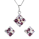 Sada šperkov s krištáľmi Swarovski náušnice, retiazka a prívesok fialový kosoštvorec 39126.3 amethyst