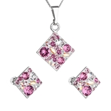 Sada šperkov s krištáľmi Swarovski náušnice, retiazka a prívesok ružový kosoštvorec 39126.3