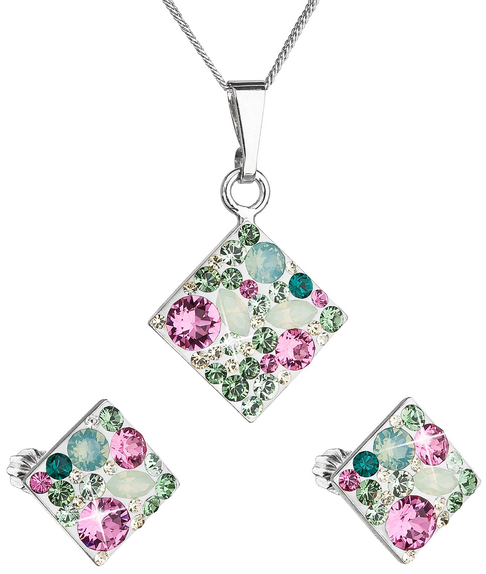 Sada šperkov s krištáľmi Swarovski náušnice, retiazka a prívesok zelený kosoštvorec 39126.3 chrysolite