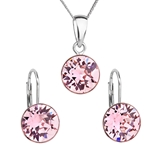 Sada šperkov s krištáľmi Swarovski náušnice, retiazka a prívesok ružové okrúhle 39140.3