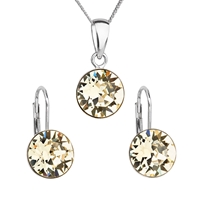 Sada šperkov s krištáľmi Swarovski náušnice, retiazka a prívesok žlté okrúhle 39140.3