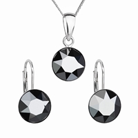 Sada šperkov s krištáľmi Swarovski náušnice, retiazka a prívesok čierne okrúhle 39140.5 hematite