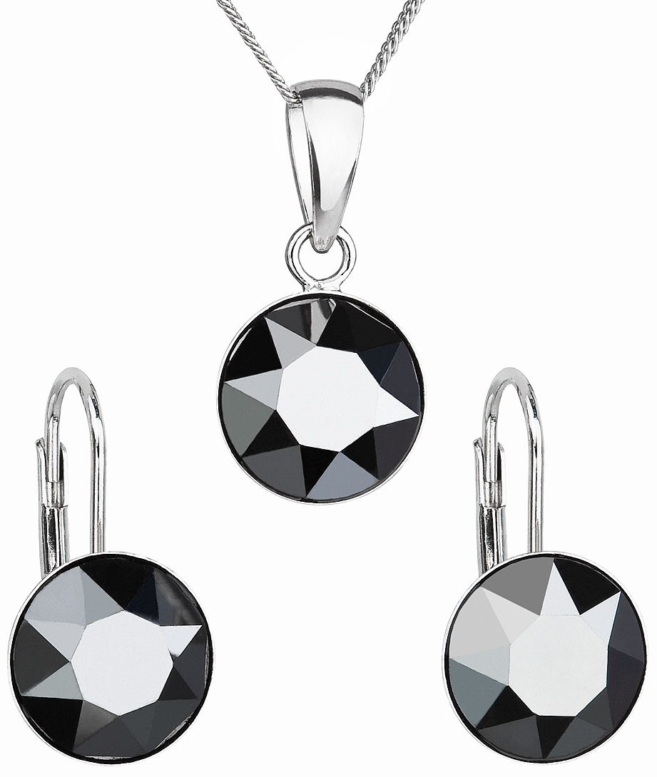 Sada šperkov s krištáľmi Swarovski náušnice, retiazka a prívesok čierne okrúhle 39140.5 hematite