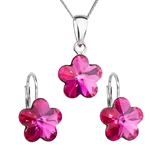 Sada šperkov s krištáľmi Swarovski náušnice, retiazka a prívesok ružový kvietok 39143.3 fuchsia