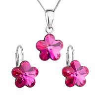 Sada šperkov s krištáľmi Swarovski náušnice, retiazka a prívesok ružový kvietok 39143.3 fuchsia