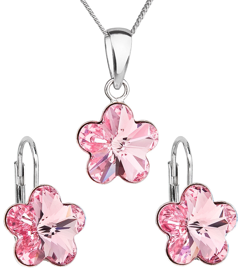 Sada šperkov s krištáľmi Swarovski náušnice, retiazka a prívesok ružový kvietok 39143.3 rose