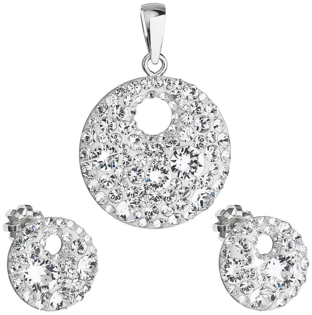 Sada šperkov s kryštálmi Preciosa náušnice a prívesok bielej okrúhle 39148.1 crystal