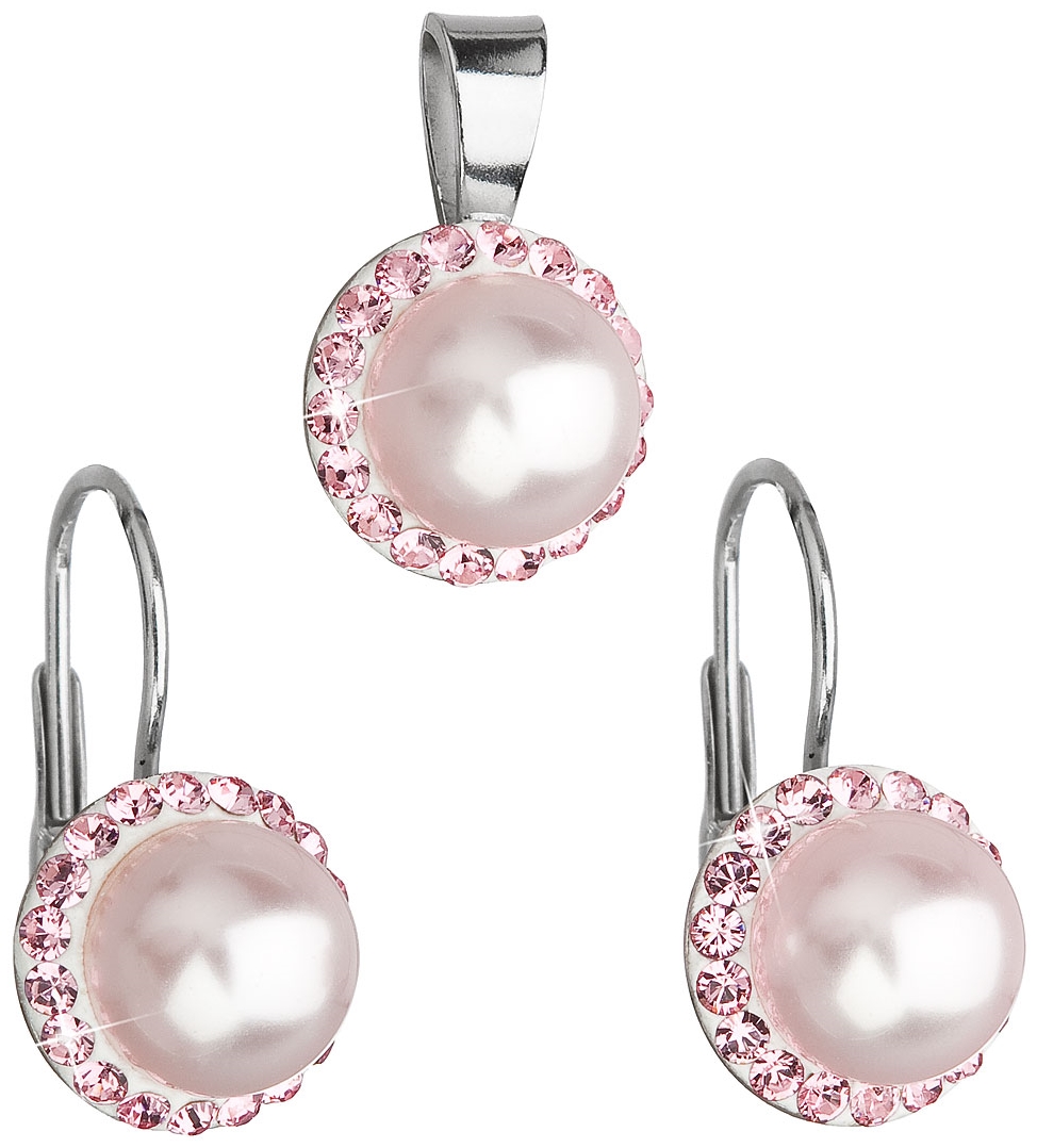 Sada šperkov s krištáľmi Swarovski náušnice a prívesok ružová perla okrúhle 39091.3
