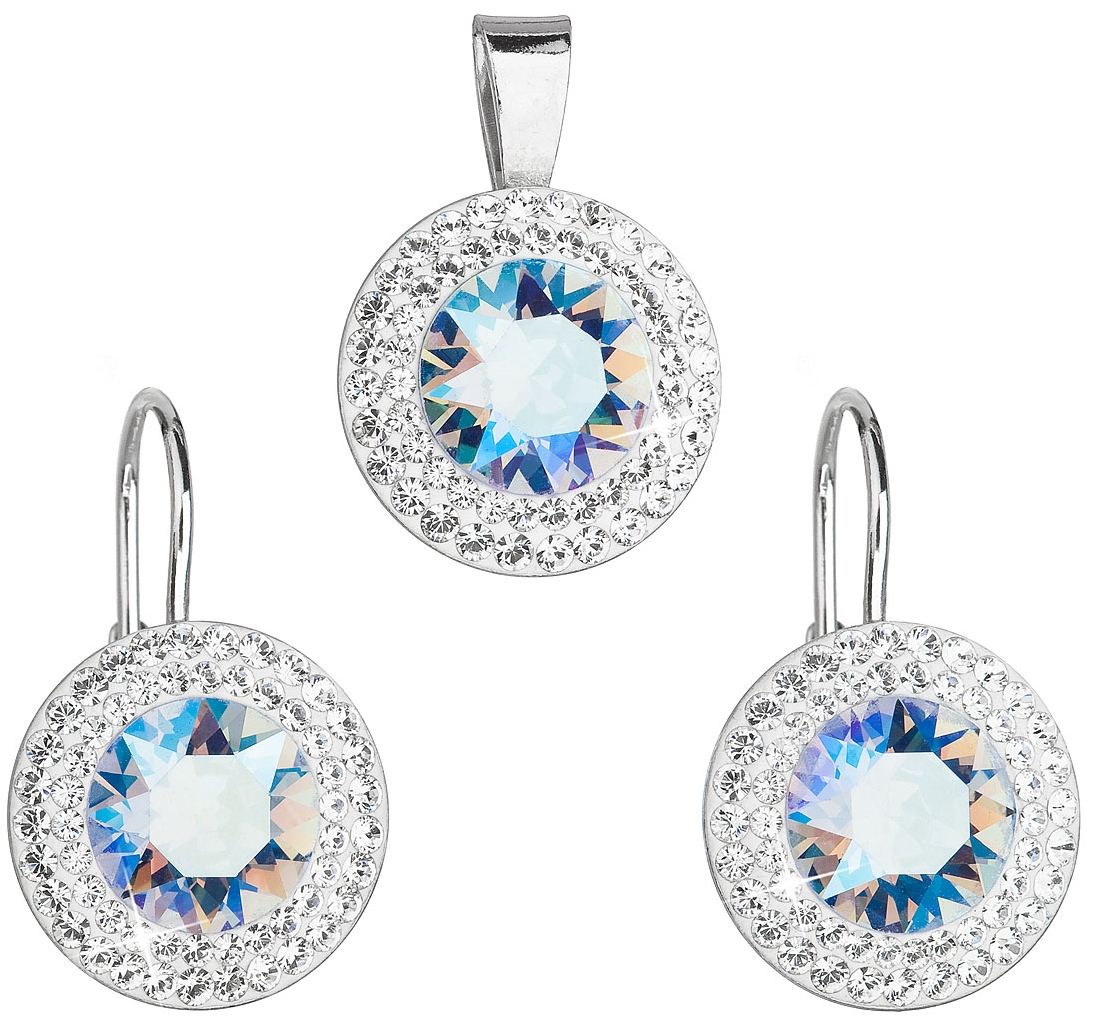 Sada šperkov s krištáľmi Swarovski náušnice a prívesok modré okrúhle 39107.3 light sapphire shimmer
