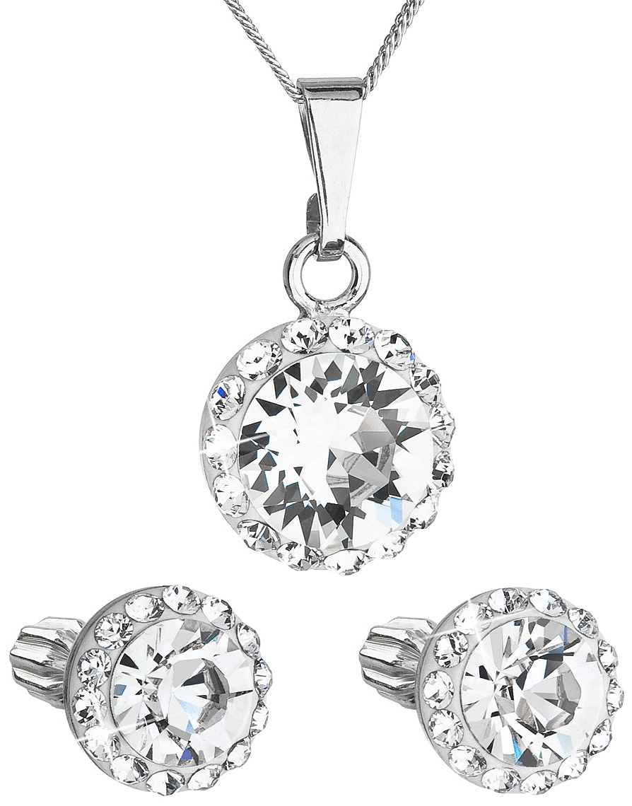 Sada šperkov s krištálmi Swarovski náušnice, retiazka a prívesok biele okrúhle 39352.1