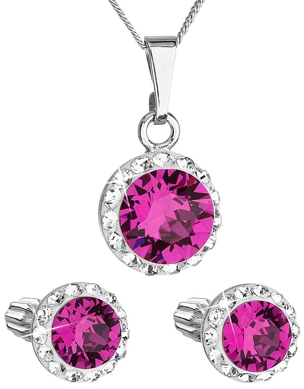 Sada šperkov s krištálmi Swarovski náušnice a prívesok ružové okrúhle 39352.3 fuchsia