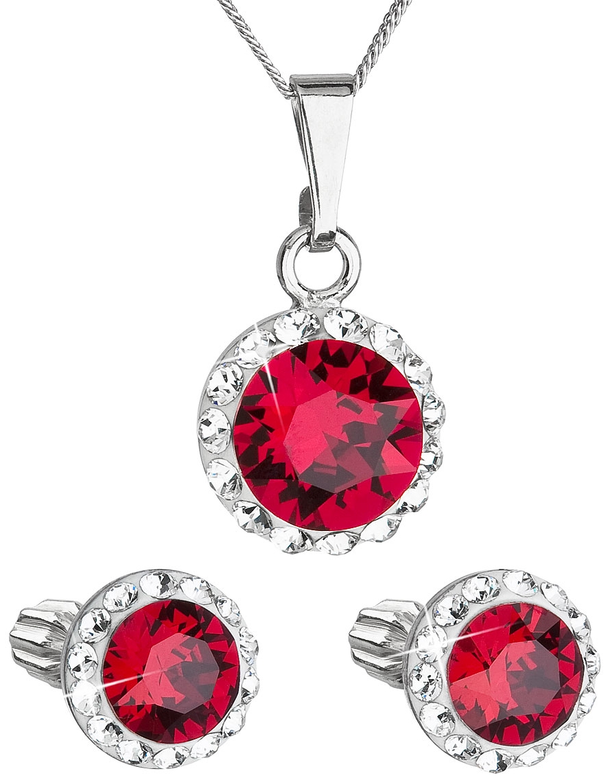 Sada šperkov s krištálmi Swarovski náušnice, retiazka a prívesok červené okrúhle 39352.3