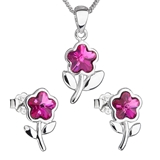 Sada šperkov s krištálmi Swarovski náušnice,retiazka a prívesok ružová kytička 39172.3 fuchsia