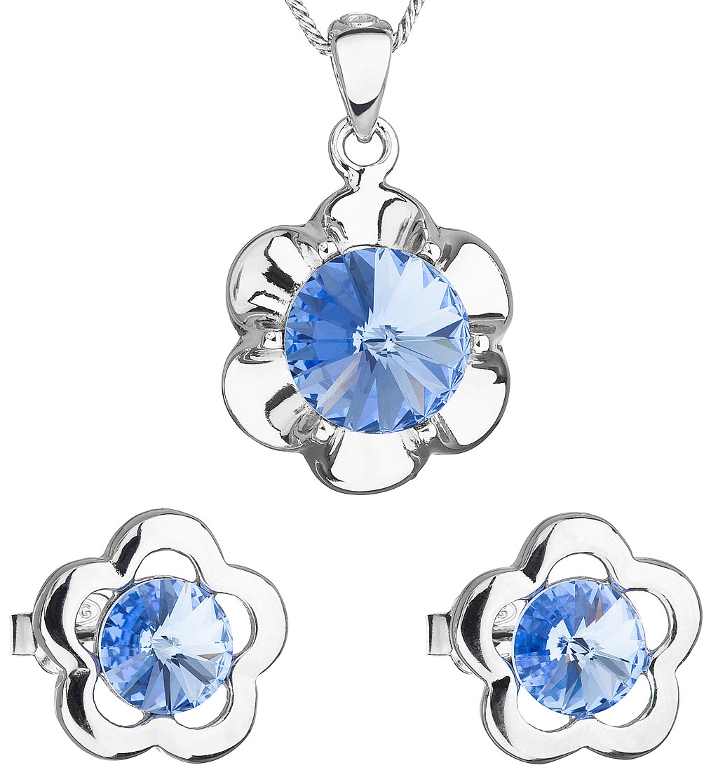 Sada šperkov s krištálmi Swarovski náušnice,retiazka a prívesok modrá kytička 39173.3