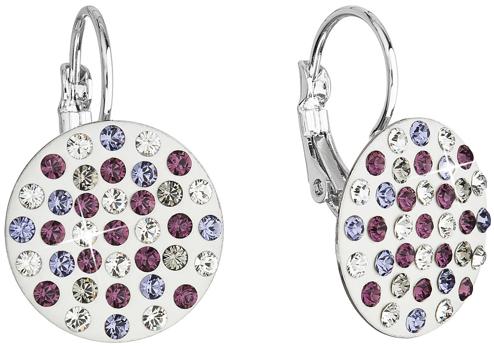 Náušnice bižutéria so Swarovski krištáľmi fialové okrúhle 51033.3