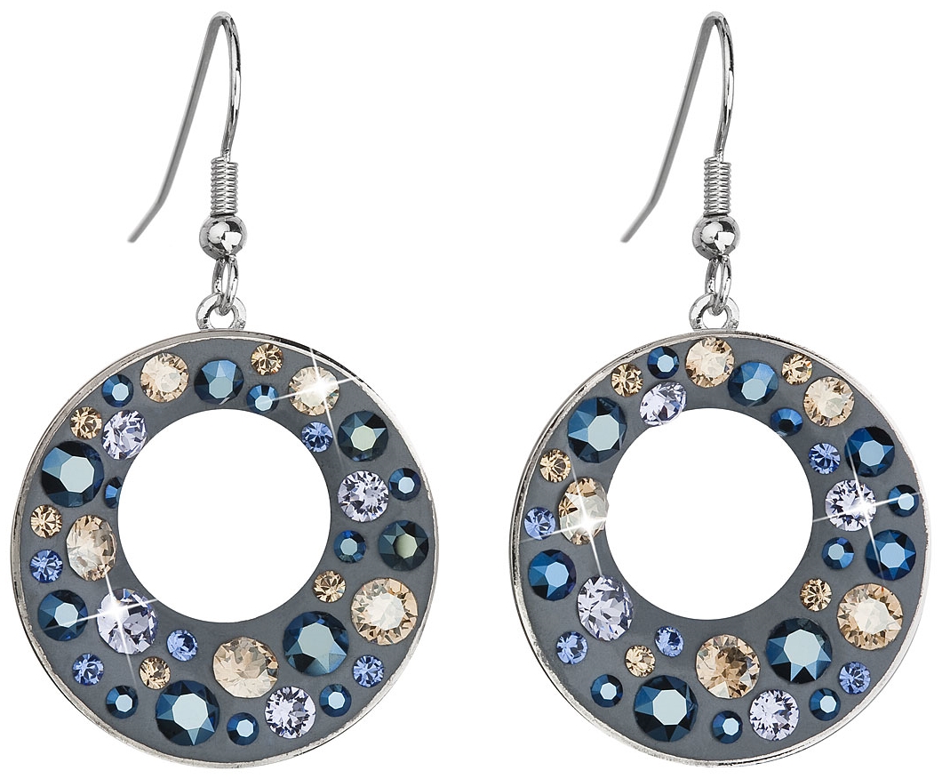 Náušnice bižutéria so Swarovski krištáľmi modré okrúhle 51040.3