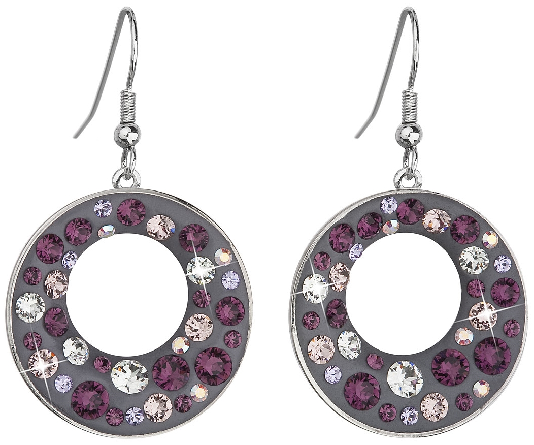 Náušnice bižutéria so Swarovski krištáľmi fialovej okrúhle 51040.3 plum